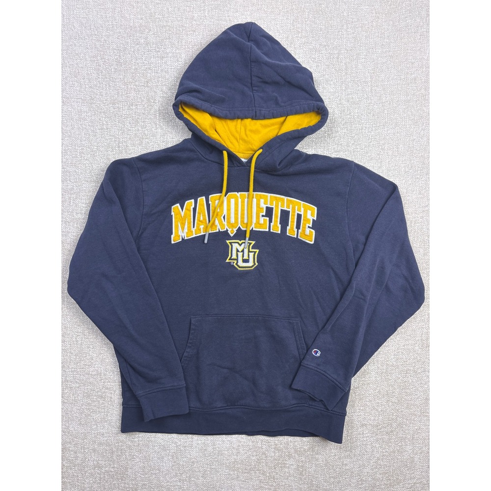 Champion Marquette University Hoodie Navy Blue Gold Collegiate Sweatshirt Medium